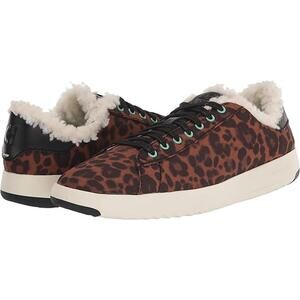 NWT Cole Haan Women's Grandpro Tennis Sneaker, Birch  Leopard Shearling-Size 8 